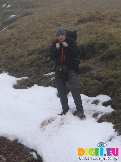 SX12925 Marijn in snow on Bannau Sir Gaer